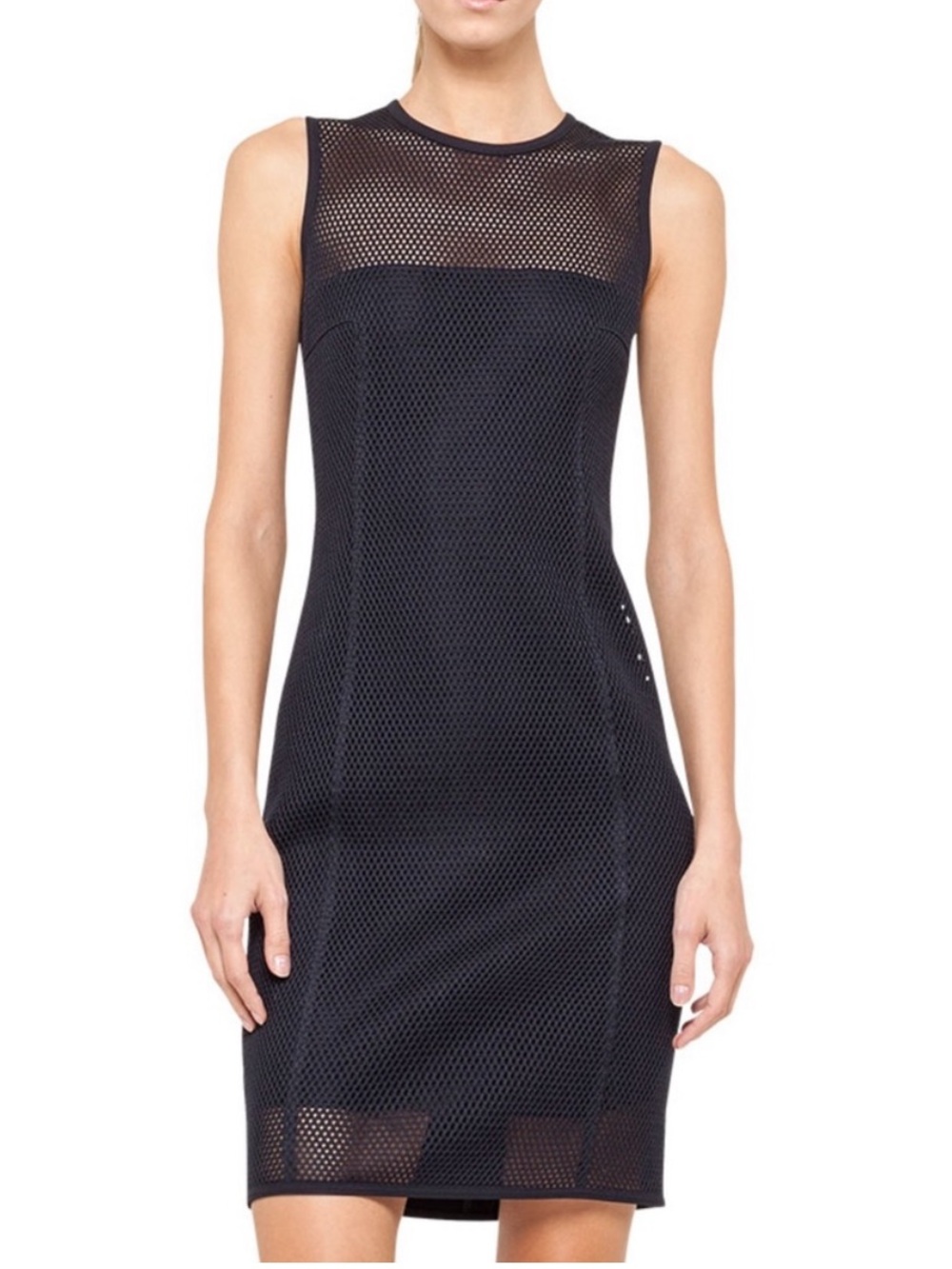 Akris Punto Navy Blue Mesh Ponte Sleeveless Sheath Dress size 4